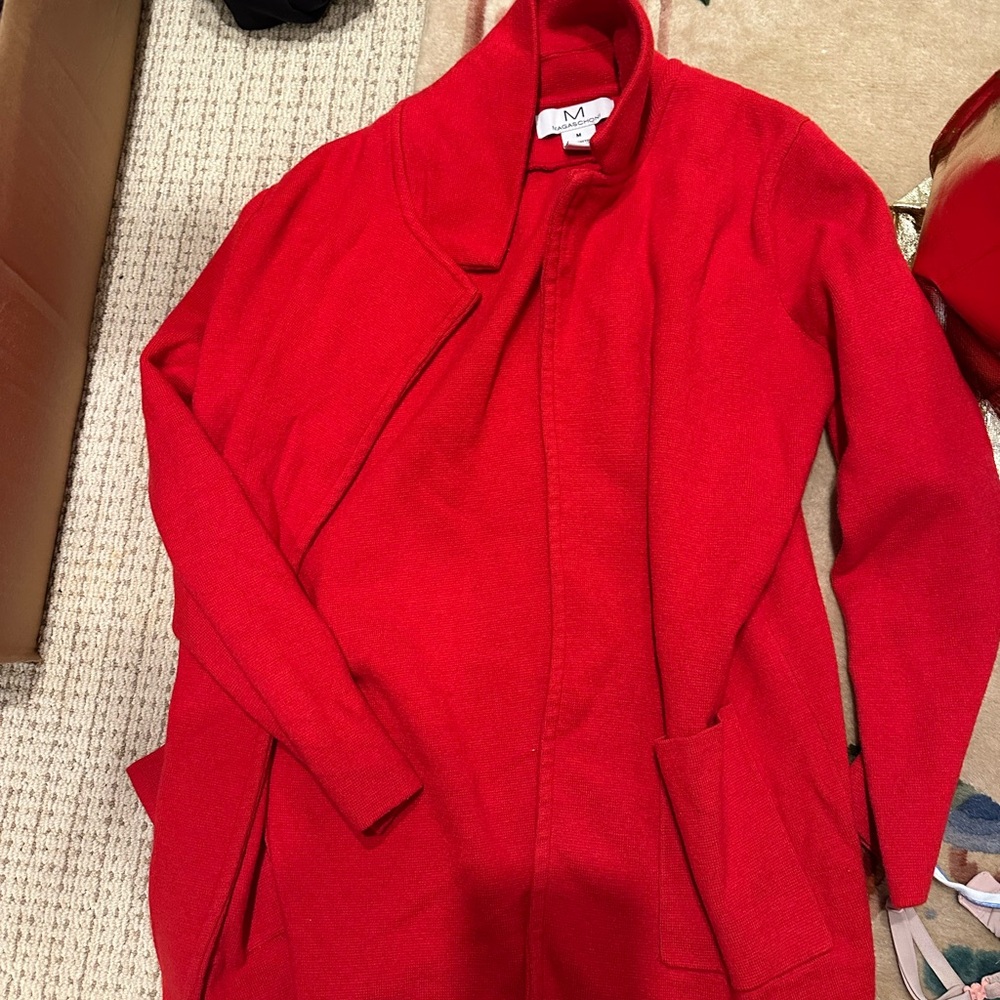 Magaschoni Vibrant Red Open Front Cardigan